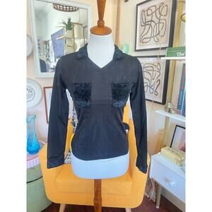 Ri-Belle Epoque Susi Grivo Vtg Womens Fur Black Semi Sheer Stretch Top Sz XS 90s